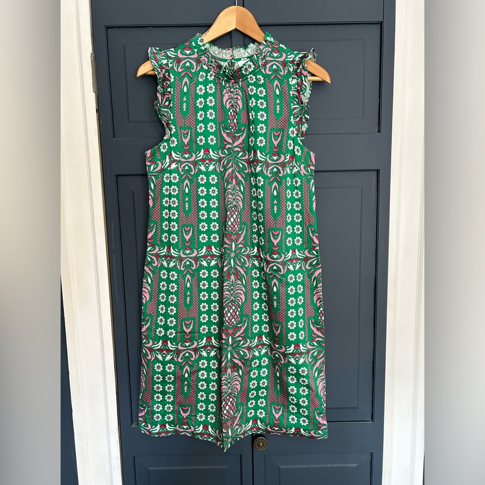 Charter Club Pink and Green Floral Print Midi Dress Women’s Size M